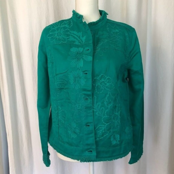 Chico's NWT Linen Cotton Blend Embroidered Jacket Chico's Size 1 - Picture 6 of 9